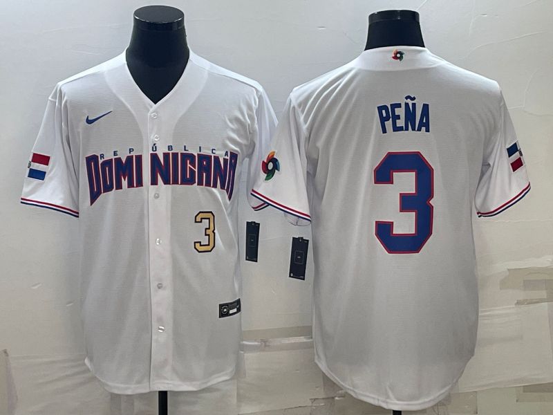 Men 2025 World Cup Dominican #3 Pena White Nike MLB Jersey style 5